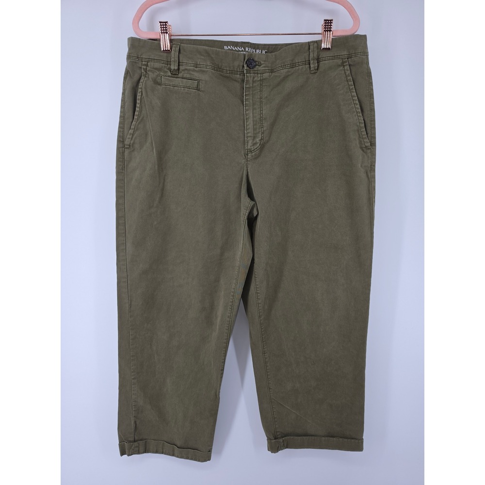 Banana Republic Boyfriend Crop Pants Olive Green Chino Cuffed Size 12